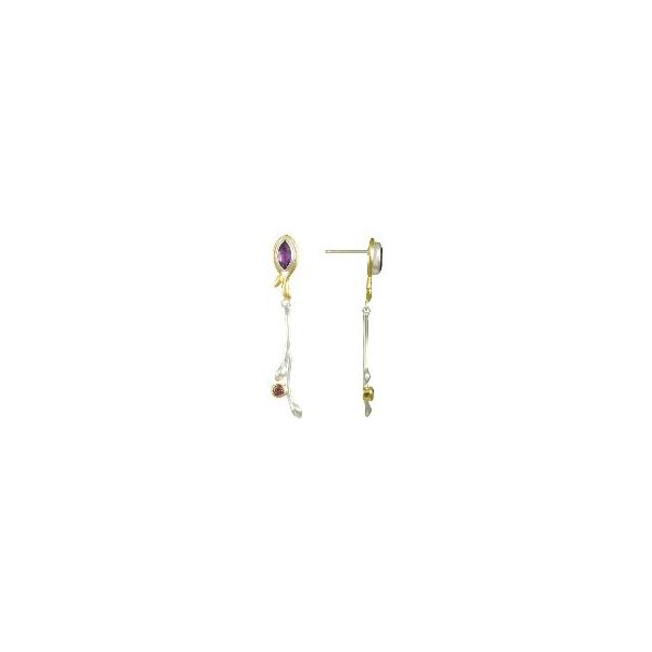Lady's Two Tone Sterling Silver & 22K Gold Vermeil Earrings w/African Amethyst & Rhodolite Garnet Orin Jewelers Northville, MI