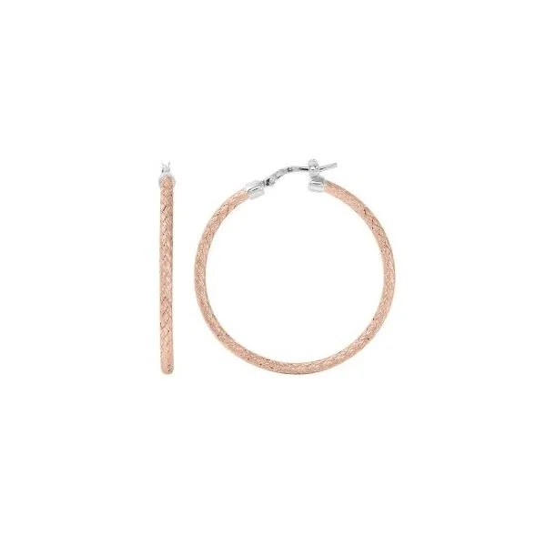 Lady's Sterling Silver & 18k Rose Gold Plated 25mm Jody Round Hoop Earrings Orin Jewelers Northville, MI