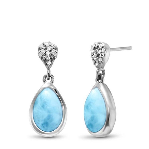 Sterling Silver Larimar Earrings With White Sapphires, Liberty, by Marahlago Orin Jewelers Northville, MI