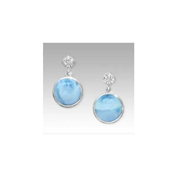 OJ17-24C - Lady's Sterling Silver Larimar Earrings With White Sapphires, Bliss, by Marahlago Orin Jewelers Northville, MI