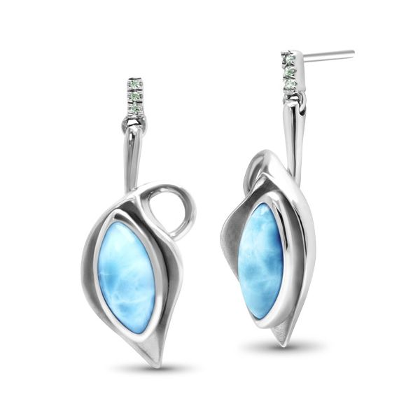 Sterling Silver Larimar Earrings With White Sapphires, Calla, by Marahlago Orin Jewelers Northville, MI