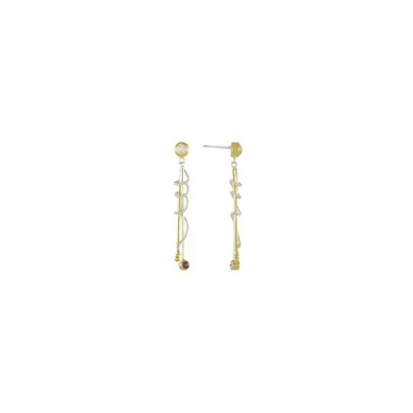 Sterling Silver and 22K Gold Vermeil Earring with Quartz + Mother of Pearl and Rhodolite Garnet Orin Jewelers Northville, MI