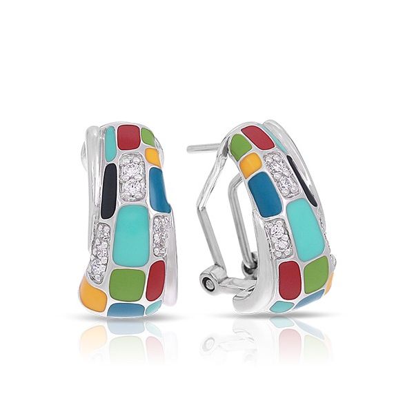 Lady's Sterling Silver Mosaica Earrings With Multi-Color Enamel & CZs Orin Jewelers Northville, MI