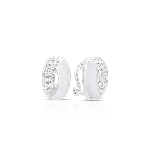 Lady's Sterling Silver Pirouette Earrings With White Mother-Of-Pearl & White CZs Orin Jewelers Northville, MI