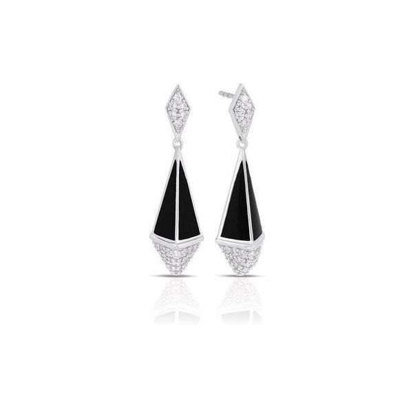 Lady's Sterling Silver Pyramid Earrings With Black Enamel & White CZs Orin Jewelers Northville, MI