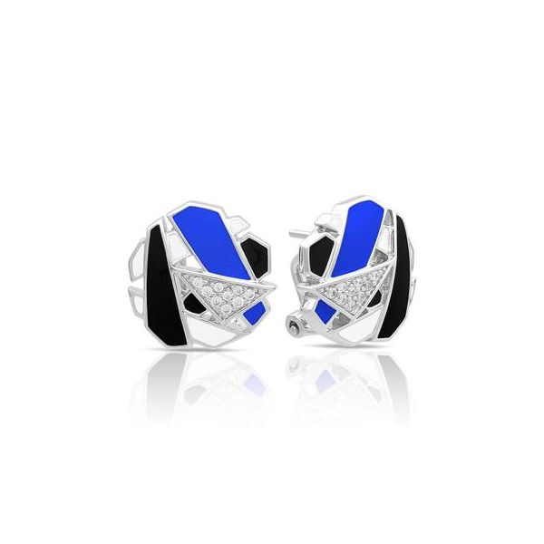Lady's Sterling Silver Spectrum Earrings With Blue, Black, White Enamel, & White CZs Orin Jewelers Northville, MI