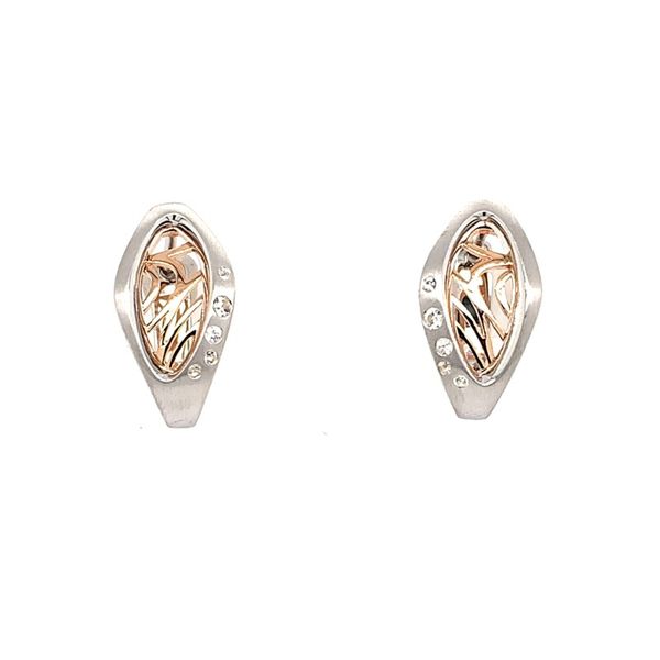 Lady's Sterling Silver & Rose Plated Fashion Earrings With White Sapphires Orin Jewelers Northville, MI