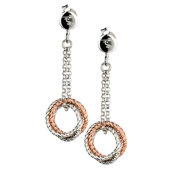 Sterling Silver & Rose Gold Plated 3 Ring Earrings Orin Jewelers Northville, MI