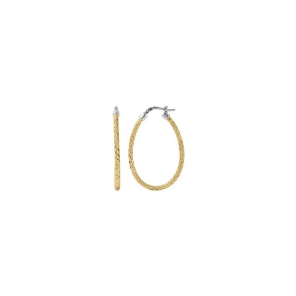 Lady's Sterling Silver & 18k Yellow Gold Plated 30mm Rosie Oval Hoop Earrings Orin Jewelers Northville, MI