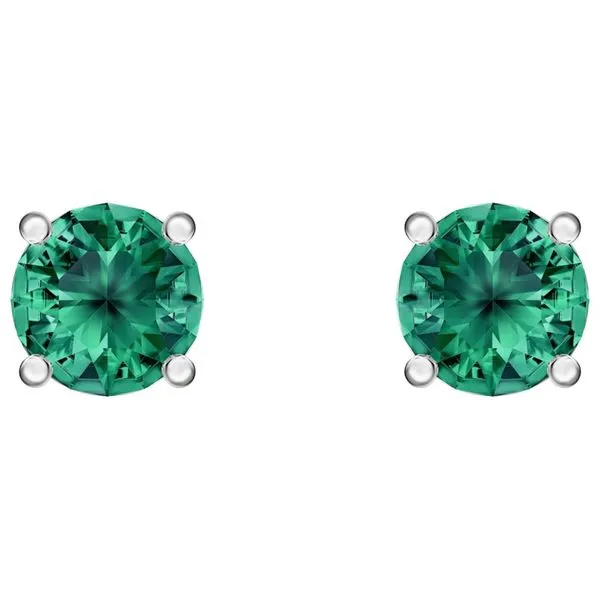 Swarovski Attract Stud Pierced Earrings, Green, Rhodium plated Orin Jewelers Northville, MI