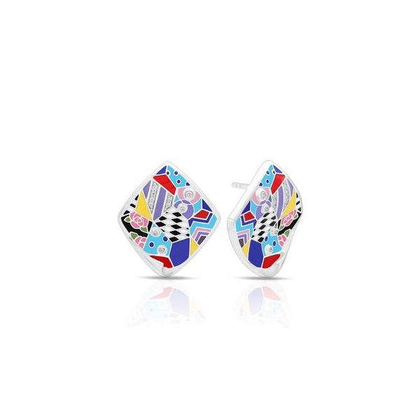 Lady's Sterling Silver Quilt Earrings With Multi-Color Enamel & White CZs Orin Jewelers Northville, MI