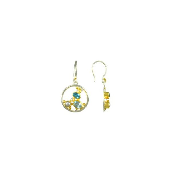 Two Tone Sterling Silver & 22K Gold Vermeil Overlay Earrings w/2 Pearls & 4 Colored Stones Orin Jewelers Northville, MI