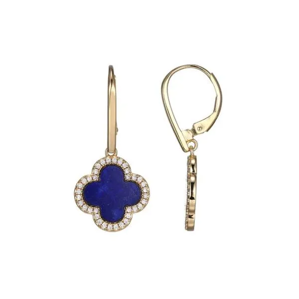 Sterling Silver Yellow Plated Lever Back Earrings with Lapis Lazuli and CZs Orin Jewelers Northville, MI