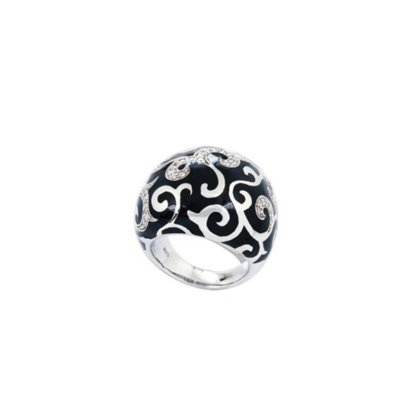 Lady's SS Royale Ring w/Black Enamel & CZs Orin Jewelers Northville, MI