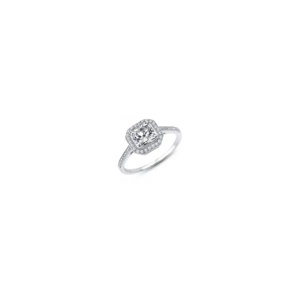 Lady's Sterling Silver W/Rhodium Plating Princess Cut CZ Halo Ring Orin Jewelers Northville, MI