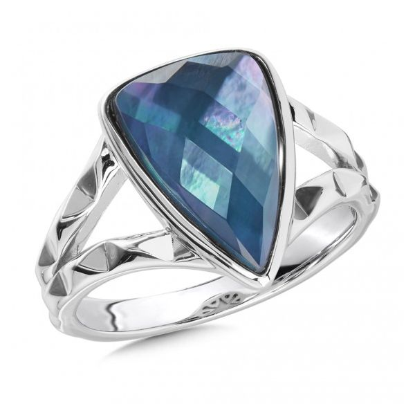 Lady's SS Ring w/1 Dyed Blue MOP & Quartz Fusion Orin Jewelers Northville, MI
