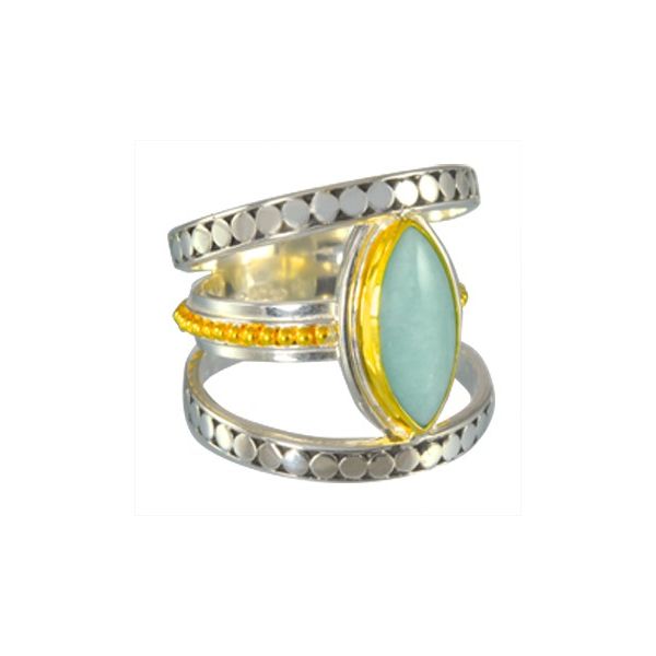 Lady's Two Tone Sterling Silver & 22K Gold Vermeil Overlay Ring w/1 Amazonite Orin Jewelers Northville, MI