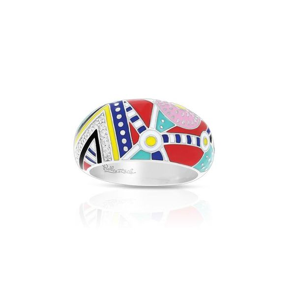 Lady's Sterling Silver Nairobi Ring With Red-Multi Color Enamel And White CZs Orin Jewelers Northville, MI