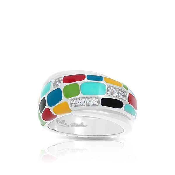 Lady's SS Mosaica Ring w/Multi-Color Enamel & CZs Orin Jewelers Northville, MI