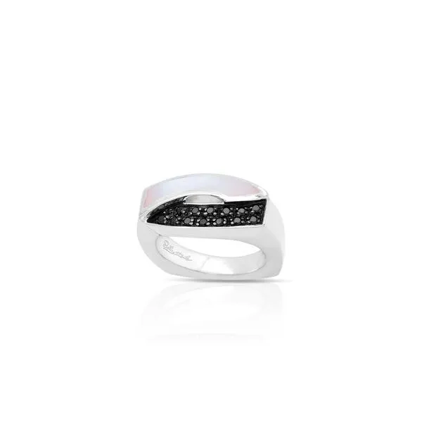 Lady's Sterling Silver Pirouette Ring With White Mother-Of-Pearl & Black CZs Orin Jewelers Northville, MI