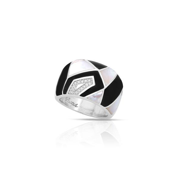 Lady' Sterling Silver Montage Ring With  Black Enamel, White MOP, & White CZs Orin Jewelers Northville, MI