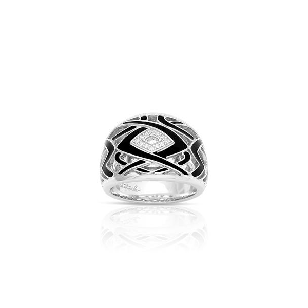 Lady's Sterling Silver Virago Ring With Black Enamel & White CZs Orin Jewelers Northville, MI