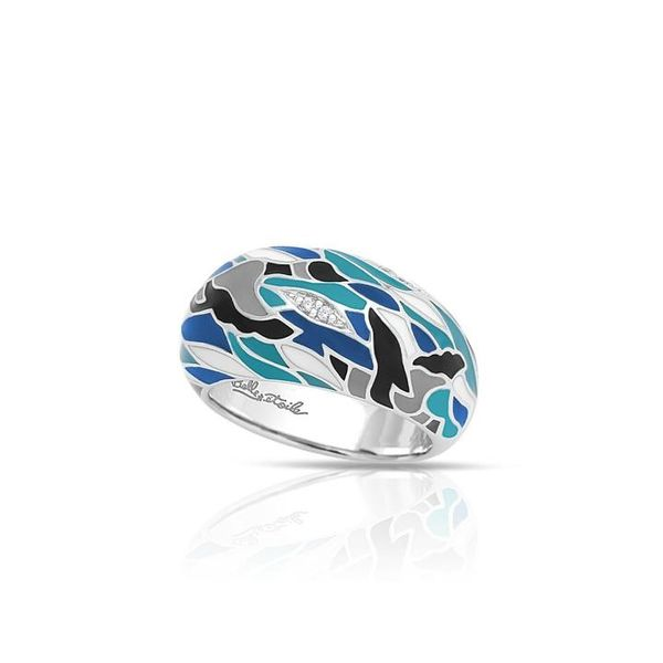 Lady's Sterling Silver Migration Ring With Blue Enamel & White CZs Orin Jewelers Northville, MI