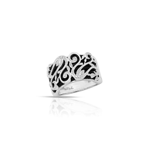 Lady's Sterling Silver Andante Ring With Black Italian Rubber & White CZs Orin Jewelers Northville, MI