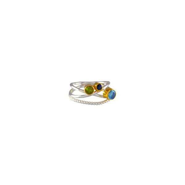 Sterling Silver & 22k Gold Vermeil Ring with Peridot, Envy Topaz and Sky Blue Topaz Orin Jewelers Northville, MI