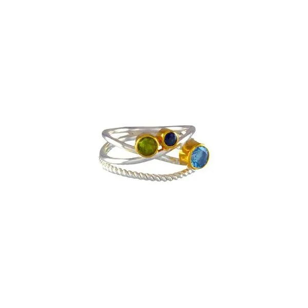 Sterling Silver and 22K Gold Vermeil Ring with Peridot, Sky Blue Topaz and Envy Topaz Orin Jewelers Northville, MI