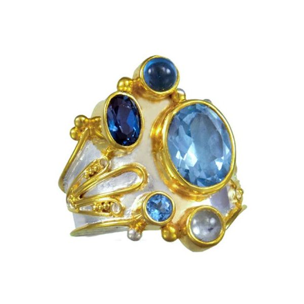 Sterling Silver and 22K Gold Vermeil Ring with Sky Blue Topaz, London Blue Topaz and Baby Blue Topaz Orin Jewelers Northville, MI