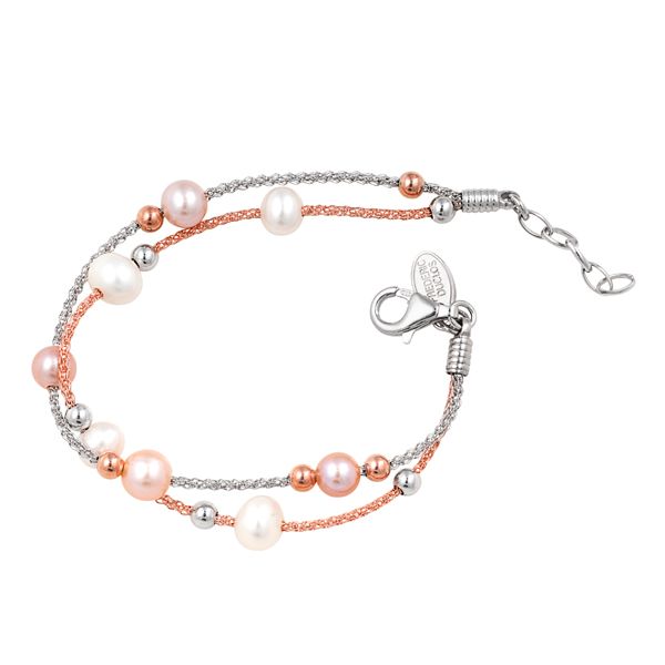 Lady's Sterling Silver Freshwater Pearl & Beaded Bracelet With Rose Gold Plating Orin Jewelers Northville, MI