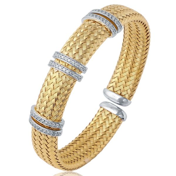 Lady's SS & Yellow Gold Plated Woven Ferrara 12mm Oval Cuff w/Stations Orin Jewelers Northville, MI