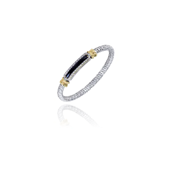 Lady's Two Tone SS & 14K Yellow Gold 4mm Bracelet W/1 Black Onyx & 30 Diamonds Orin Jewelers Northville, MI