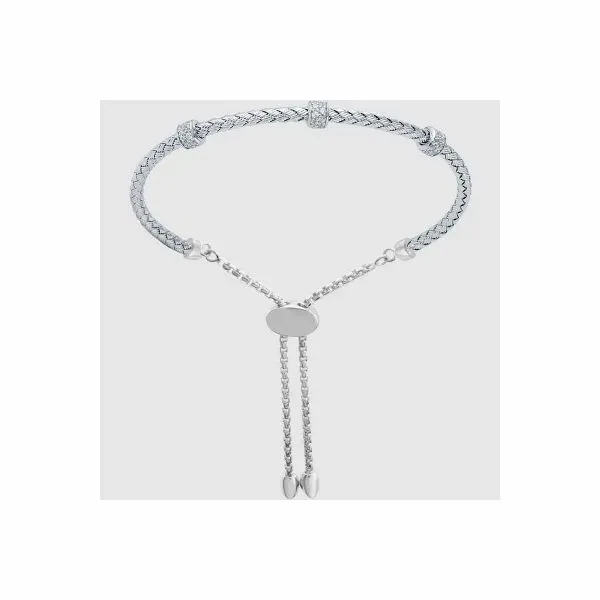 Lady's SS & Rhodium Plated Phoebe 3mm Woven Friendship Bracelet W/CZs Orin Jewelers Northville, MI