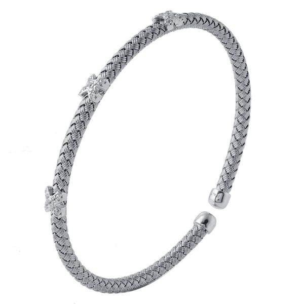 Lady's SS & Rhodium Plated Woven Bassano 3.5mm Ovall Small X Cuff W/CZs Orin Jewelers Northville, MI