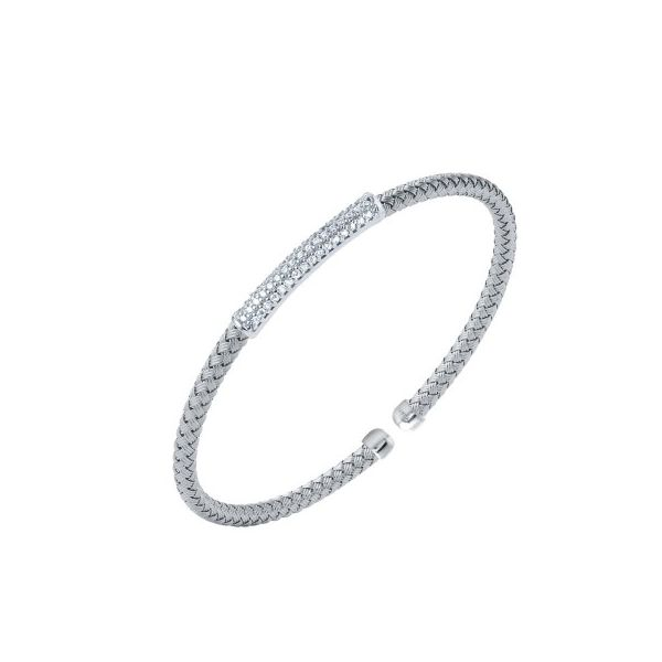 Lady's Sterling Silver & Rhodium Plated Woven 4mm Bar Cuff W/CZs Orin Jewelers Northville, MI