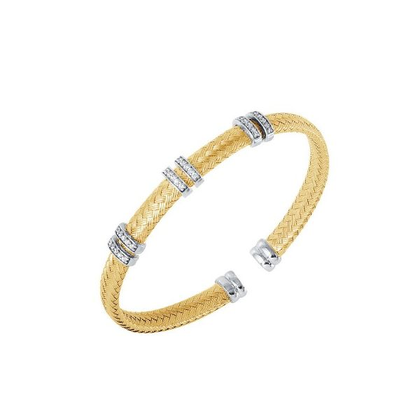 Lady's SS & Yellow Gold Plated Woven Venetto 6mm Cuff w/CZs Orin Jewelers Northville, MI