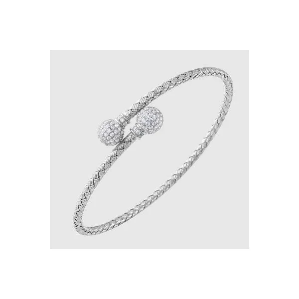 Lady's SS & Rhodium Plated Woven Eclipse 3mm Bypass Cuff w/CZs Orin Jewelers Northville, MI