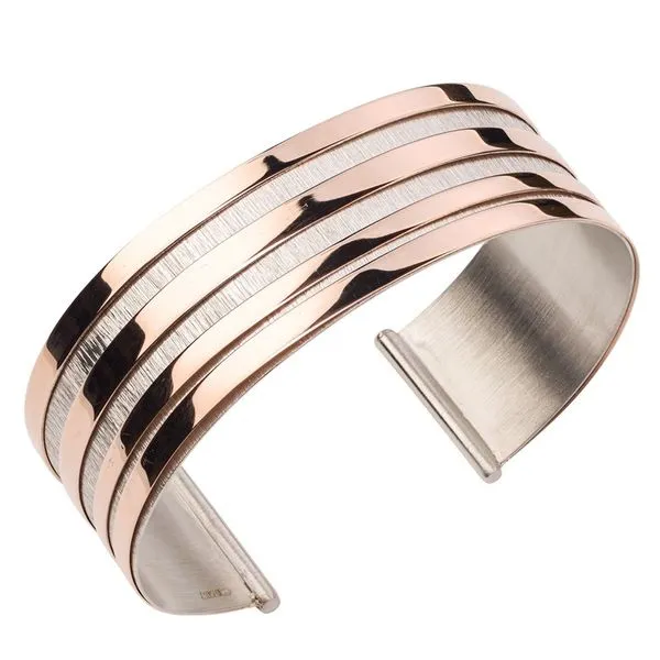 Lady's Sterling Silver & Rose Gold Plated Echo Wave Cuff Orin Jewelers Northville, MI