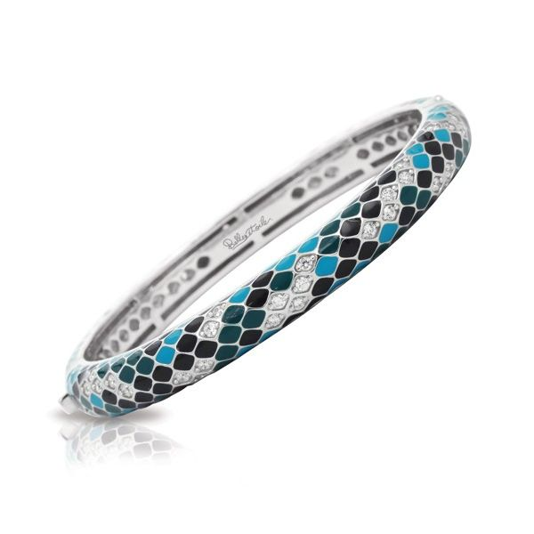 Lady's SS Snakeskin Bracelet w/Black & Teal Enamel & CZs Orin Jewelers Northville, MI