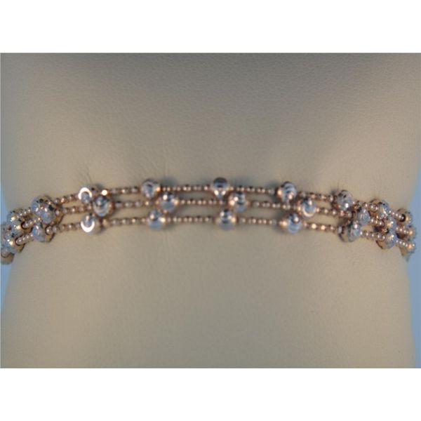 Lady's Two Tone Sterling Silver & Rose Gold Plated 3-Row Moon Station Bracelet Orin Jewelers Northville, MI
