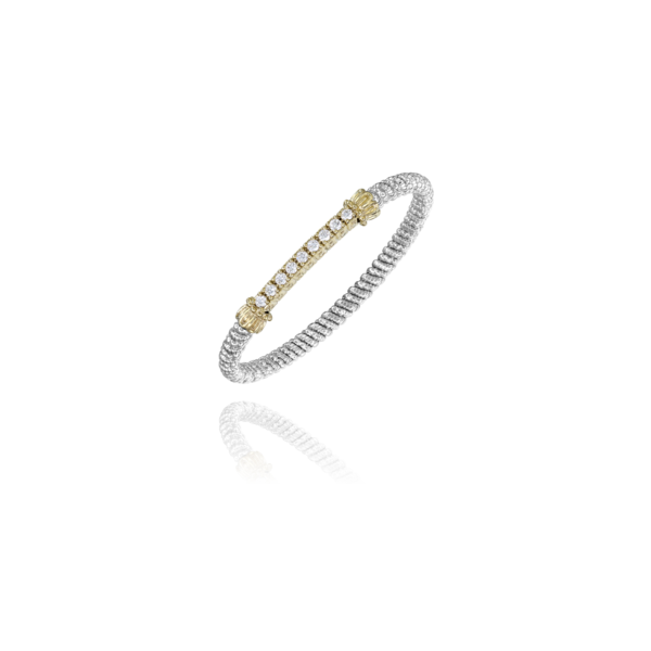 Lady's Two Tone Sterling Silver & 14K Yellow Gold 3mm Bracelet W/9 Diamonds Orin Jewelers Northville, MI