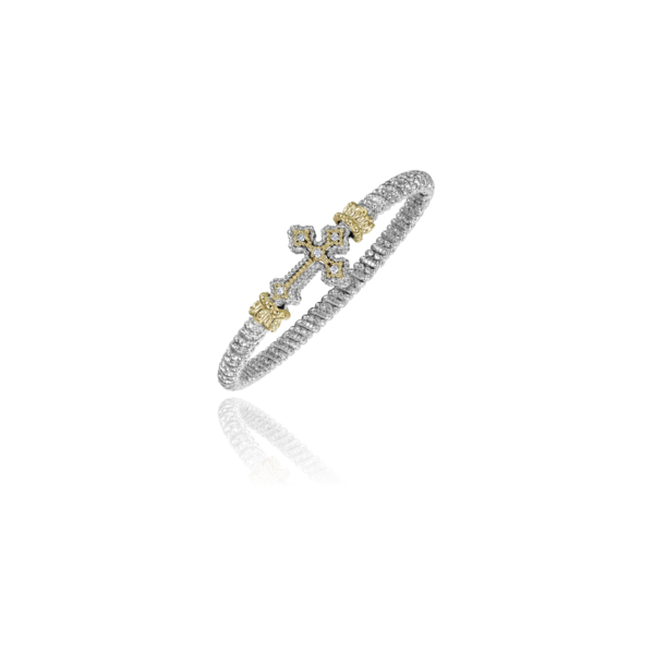 Lady's Two Tone Sterling Silver & 14K Yellow Gold 4mm Bracelet W/5 Diamonds Orin Jewelers Northville, MI