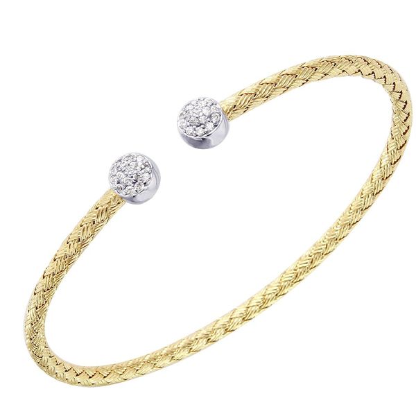 Lady's Sterling Silver & Yellow Gold Plated Woven Bebe Skinny 3mm Cuff w/CZs Orin Jewelers Northville, MI