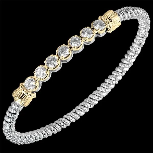 Lady's Two Tone SS & 14K Yellow Gold 4mm Bracelet W/7 CZs Orin Jewelers Northville, MI