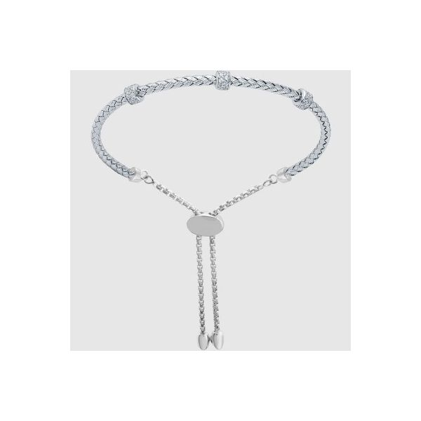 Lady's SS & Rhodium Plated Phoebe 3mm Woven Friendship Bracelet w/CZs Orin Jewelers Northville, MI