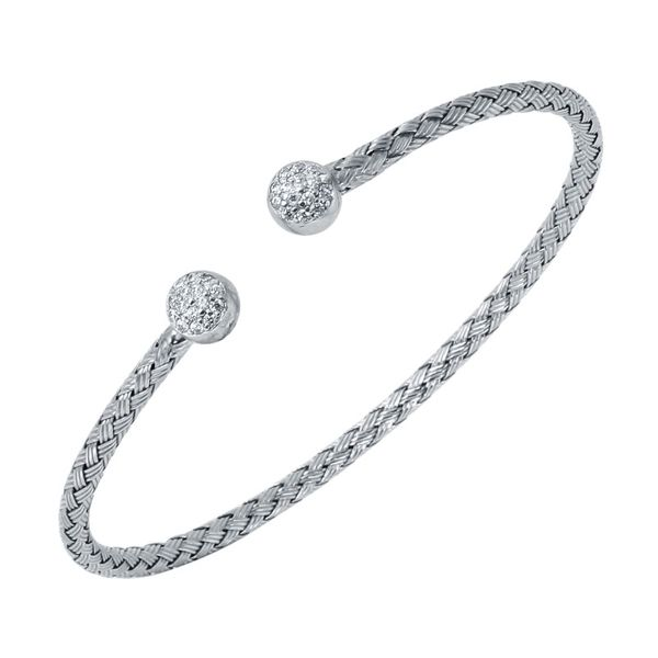 Lady's Sterling Silver & Rhodium Plated Woven Bebe 3mm Cuff Bracelet w/CZs Orin Jewelers Northville, MI