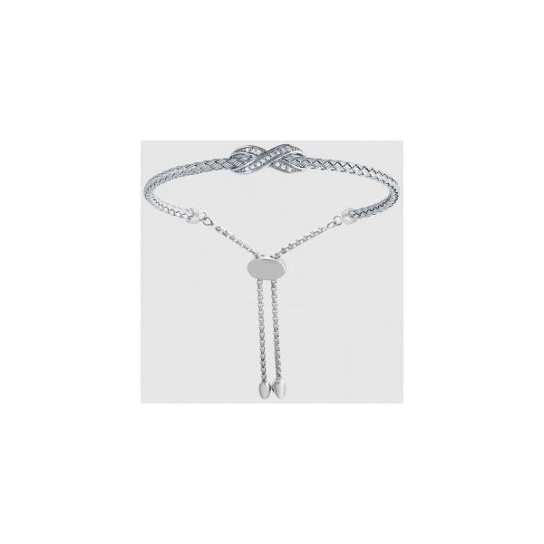 OJ17-21F - Lady's Sterling Silver & Rhodium Plated Kathy 3mm Woven Friendship Bracelet With CZs Orin Jewelers Northville, MI