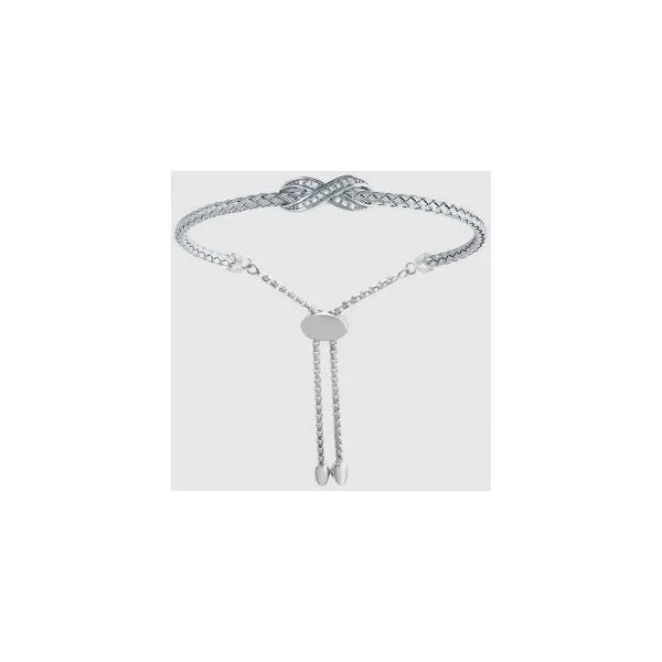 OJ17-21F - Lady's Sterling Silver & Rhodium Plated Kathy 3mm Woven Friendship Bracelet With CZs Orin Jewelers Northville, MI